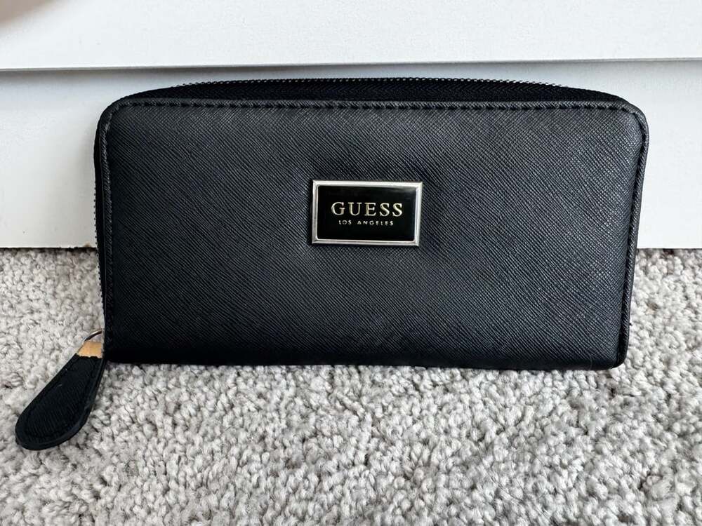 GUESS Black Saffiano Zip Around Wallet